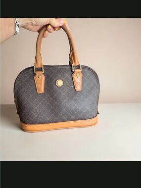 Rioni Brown Canvas Satchel with Tan Leather Trim